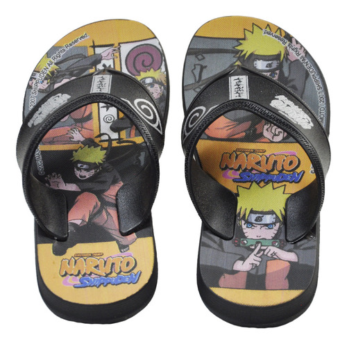 Chinelo Grendene Kids Naruto Anime Super Flop Menino Infantil 22682 Preto/Amarelo 23/24