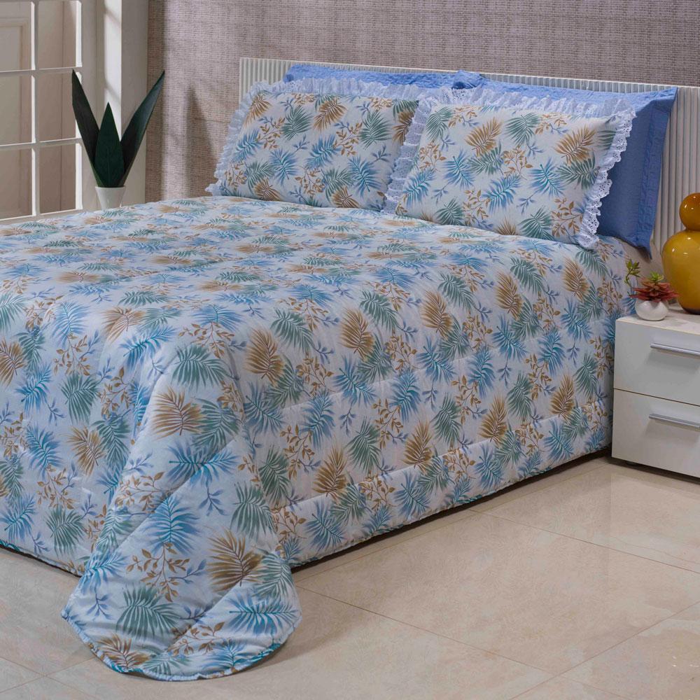 Kit Nathalia 5 Peças Microfibra Casal Andreza Feuilles Azul