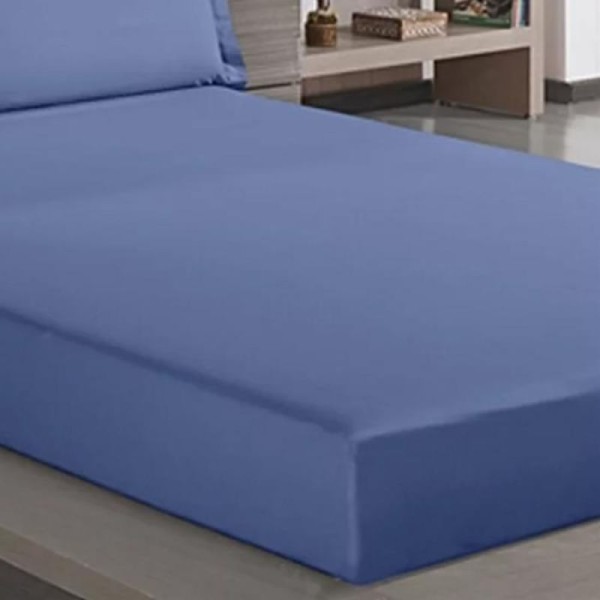 Lençol com Elástico Queen Andreza Enxovais Linha Privilege Percal 200 fios Azul 1,60 x 2,00  x 0,40