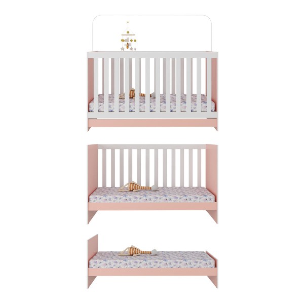 Encontraproduto.com.br - Berço 3 em 1 para Colchão 130 x 60cm Doce de Leite Multimóveis MP0527R Rosa