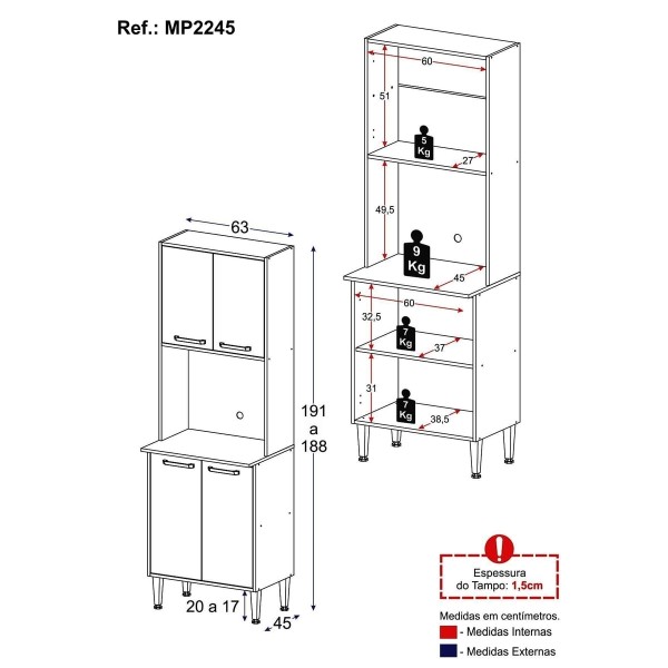 Encontraproduto.com.br - Paneleiro 63cm 4 Portas para Micro-ondas Xangai Multimóveis MP2245