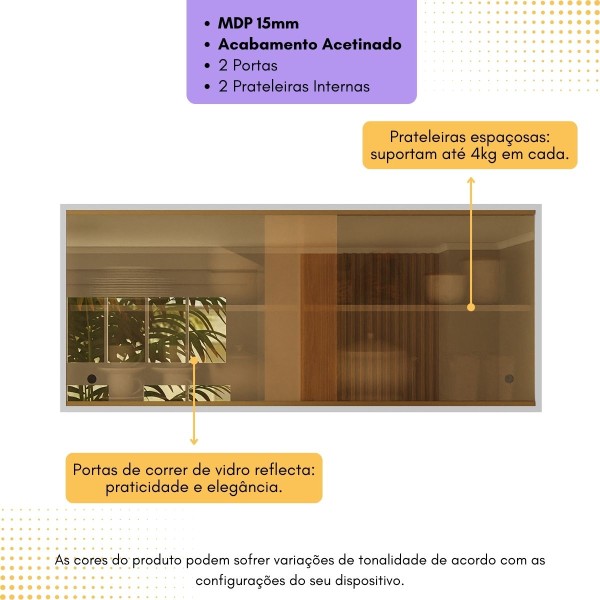 Encontraproduto.com.br - Armário de Cozinha Aéreo 105cm 2 Portas de Correr em Vidro Xangai Multimóveis MP2247
