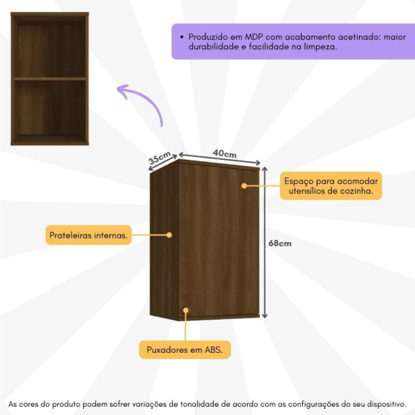 Encontraproduto.com.br - Armário de Cozinha Aéreo 40cm com 1 Porta Toronto Multimóveis CR20292