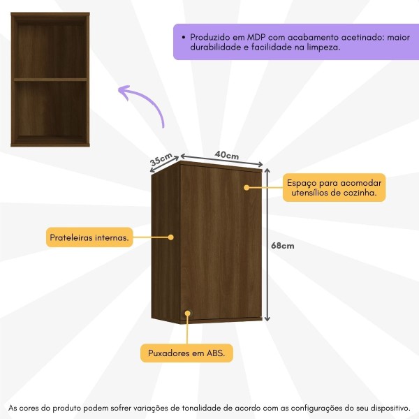 Encontraproduto.com.br - Armário de Cozinha Aéreo 40cm com 1 Porta Toronto Multimóveis CR20292