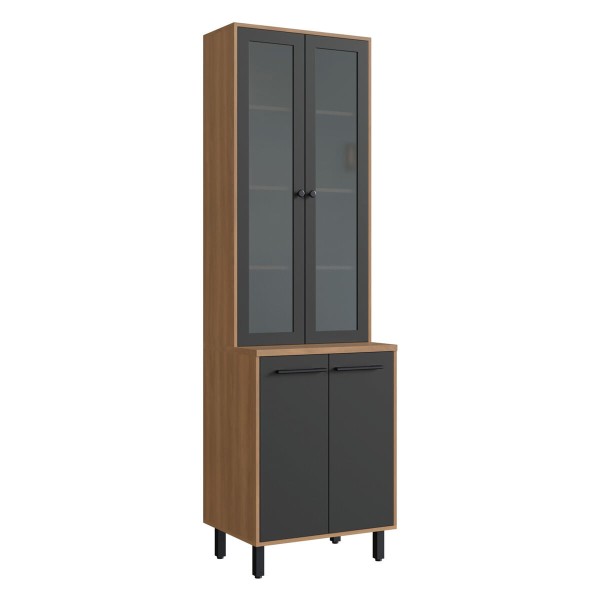 Encontraproduto.com.br - Paneleiro Cristaleira 65cm Com Vidros E 4 Portas Havana Multimóveis Cr20312 Rovere/grafite