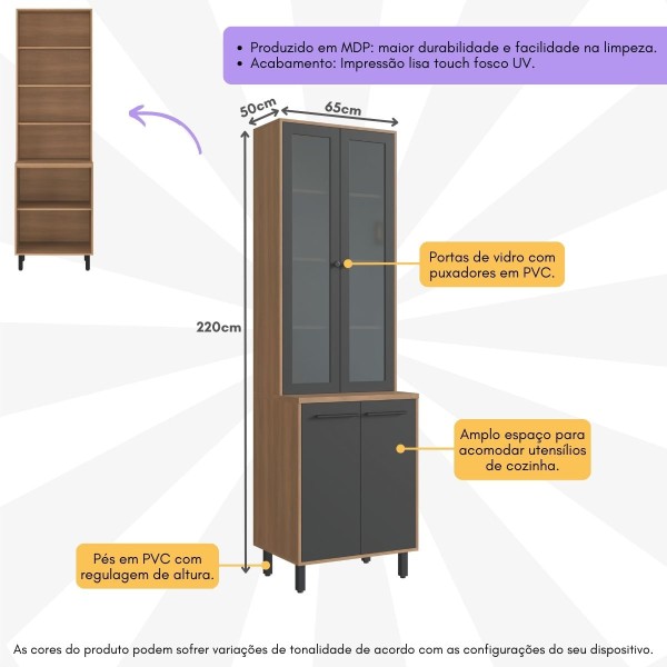 Encontraproduto.com.br - Paneleiro Cristaleira 65cm Com Vidros E 4 Portas Havana Multimóveis Cr20312 Rovere/grafite