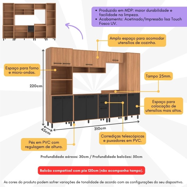 Encontraproduto.com.br - Cozinha Completa Modulada 6 Peças com Gabinete para Pia Havana Multimóveis CR20315