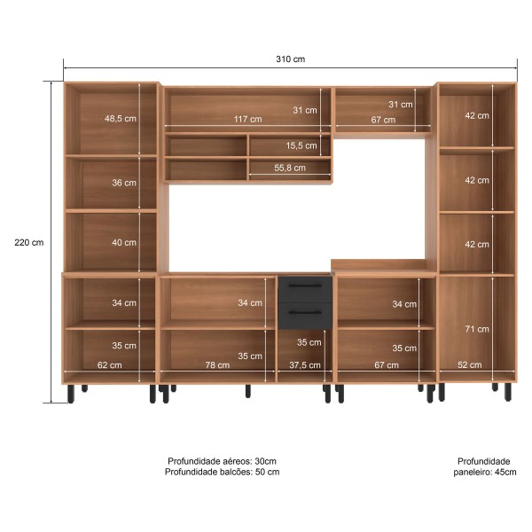 Encontraproduto.com.br - Cozinha Completa Modulada 6 Peças com Gabinete para Pia Havana Multimóveis CR20315