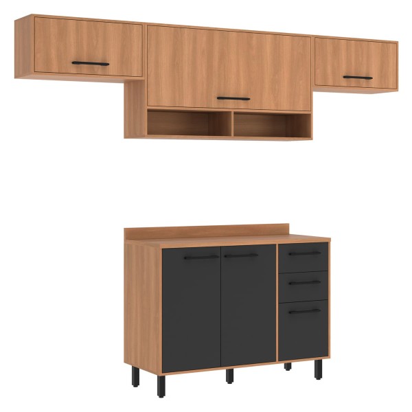 Encontraproduto.com.br - Armário de Cozinha Compacta Modulada 4 Peças com Balcão Havana Multimóveis CR20327