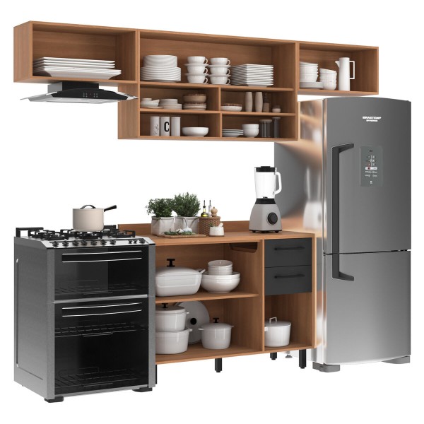 Encontraproduto.com.br - Armário de Cozinha Compacta Modulada 4 Peças com Balcão Havana Multimóveis CR20327