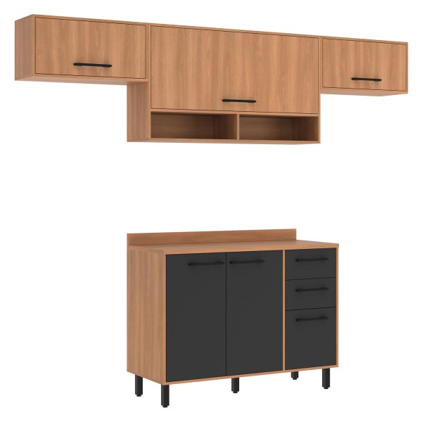 Encontraproduto.com.br - Armário de Cozinha Compacta Modulada 4 Peças com Balcão Havana Multimóveis CR20327