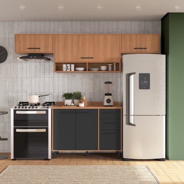 Encontraproduto.com.br - Armário de Cozinha Compacta Modulada 4 Peças com Balcão Havana Multimóveis CR20327
