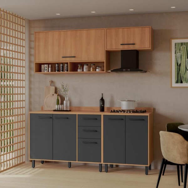 Encontraproduto.com.br - Armário de Cozinha Compacta Modulada 4 Peças com Balcão Havana Multimóveis CR20337