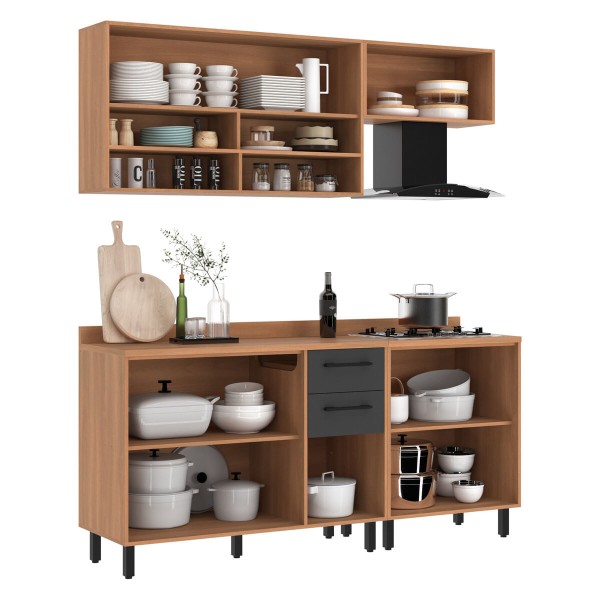 Encontraproduto.com.br - Armário de Cozinha Compacta Modulada 4 Peças com Balcão Havana Multimóveis CR20337