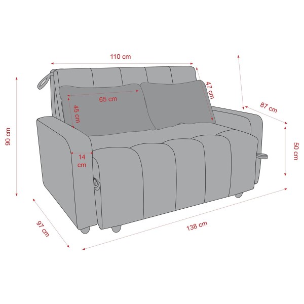 Encontraproduto.com.br - Sofá-Cama 138cm 2 Lugares com Tecido Suede Multimóveis CR45259 Bege