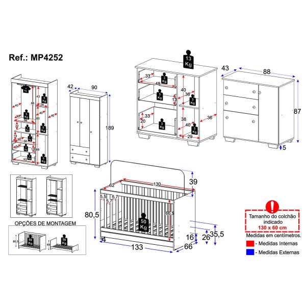 Encontraproduto.com.br - Quarto Infantil Completo Algodão Doce Multimóveis MP4252 Branco