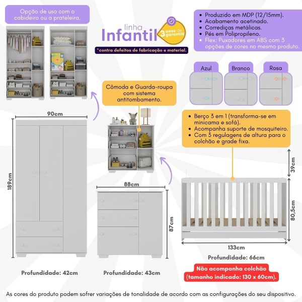Encontraproduto.com.br - Quarto Infantil Completo Algodão Doce Multimóveis MP4252 Branco