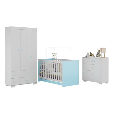Quarto Infantil Completo Algodão Doce Multimóveis MP4252 Branco/Azul