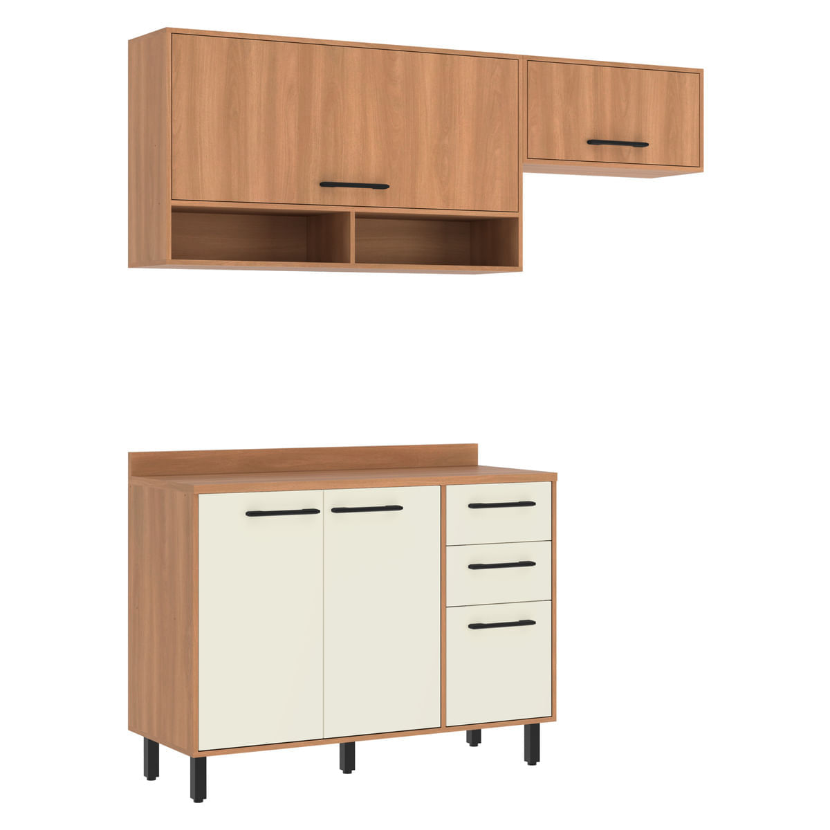 Encontraproduto.com.br - Armário de Cozinha Compacta Modulada 3 Peças com Balcão Havana Multimóveis CR20325