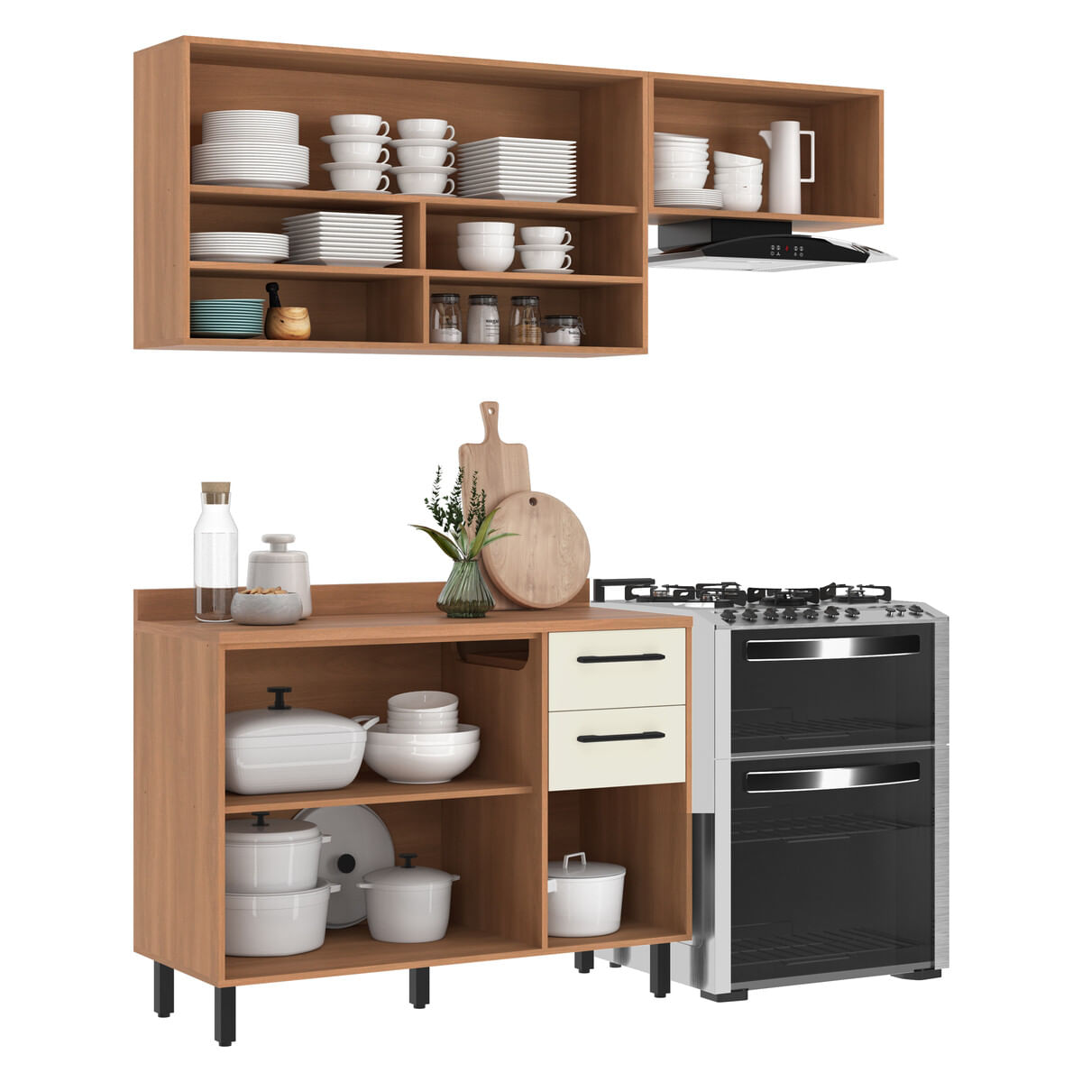 Encontraproduto.com.br - Armário de Cozinha Compacta Modulada 3 Peças com Balcão Havana Multimóveis CR20325