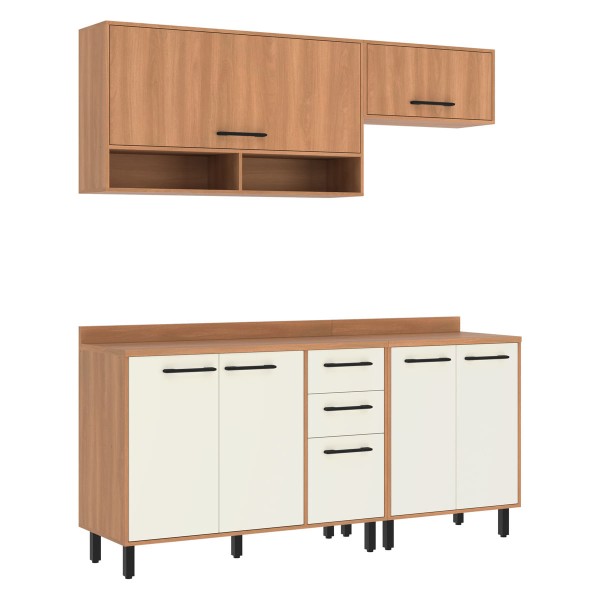 Encontraproduto.com.br - Armário de Cozinha Compacta Modulada 4 Peças com Balcão Havana Multimóveis CR20337