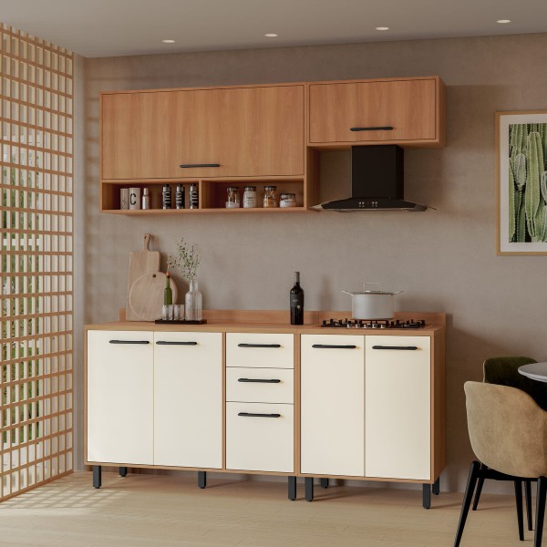 Encontraproduto.com.br - Armário de Cozinha Compacta Modulada 4 Peças com Balcão Havana Multimóveis CR20337