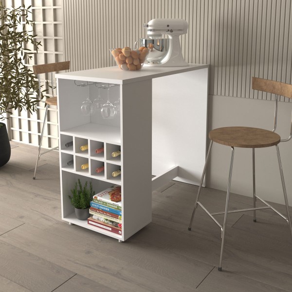 Encontraproduto.com.br - Bancada Para Cozinha 110cm Com Adega E Porta-taças Multimóveis Cr20342 Branco