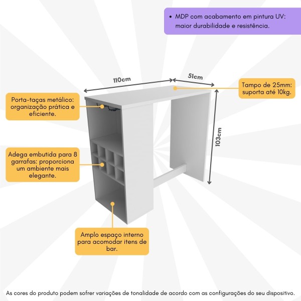 Encontraproduto.com.br - Bancada Para Cozinha 110cm Com Adega E Porta-taças Multimóveis Cr20342 Branco