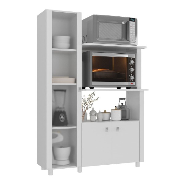 Encontraproduto.com.br - Balcão Multiuso 96,2cm com Vidro 3 Portas para Forno e Micro-ondas Multimóveis CR20343