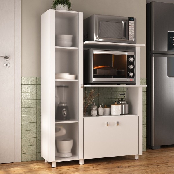 Encontraproduto.com.br - Balcão Multiuso 96,2cm com Vidro 3 Portas para Forno e Micro-ondas Multimóveis CR20343
