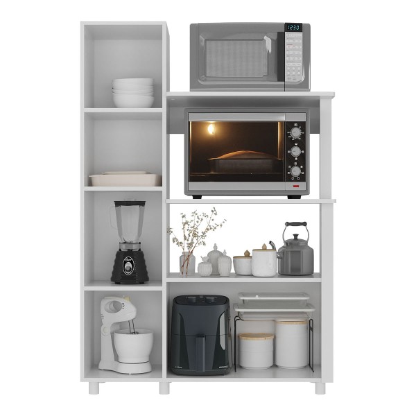 Encontraproduto.com.br - Balcão Multiuso 96,2cm com Vidro 3 Portas para Forno e Micro-ondas Multimóveis CR20343