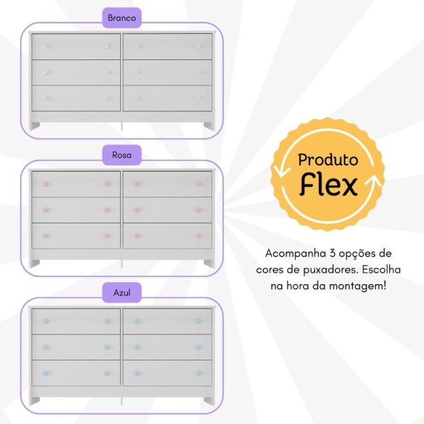 Encontraproduto.com.br - Cômoda Infantil 136cm com 6 Gavetas Flex Multimóveis MP4262