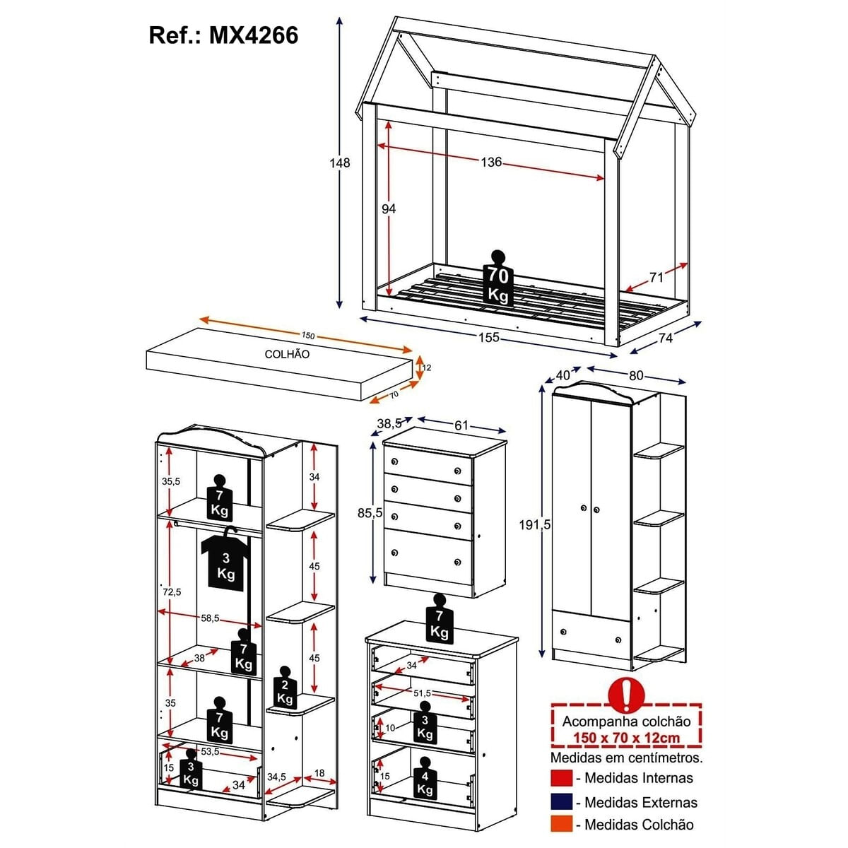 Encontraproduto.com.br - Quarto Infantil com Cama Montessoriana e Colchão Incluso João e Maria Multimóveis MX4266
