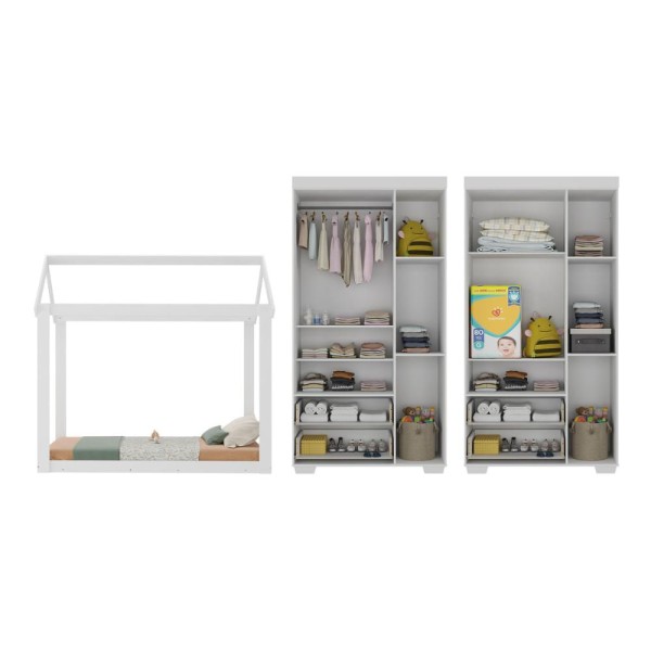 Encontraproduto.com.br - Quarto Infantil com Cama Montessoriana/Colchão/Guarda-Roupas Algodão Doce Multimóveis MX4276