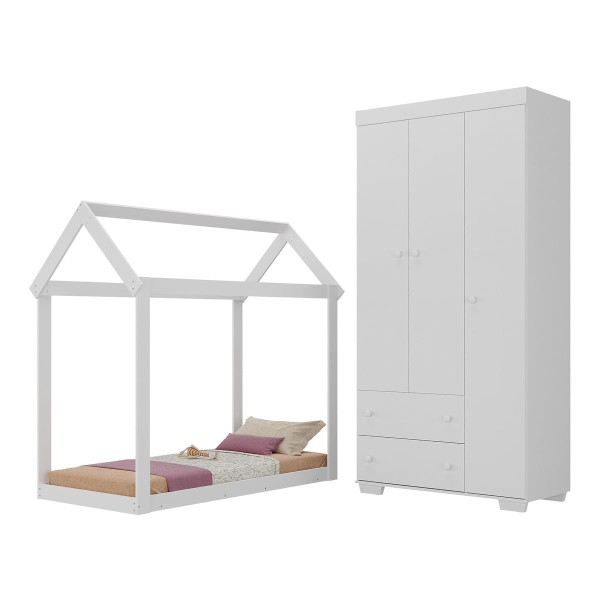 Encontraproduto.com.br - Quarto Infantil com Cama Montessoriana/Colchão/Guarda-Roupas Algodão Doce Multimóveis MX4276