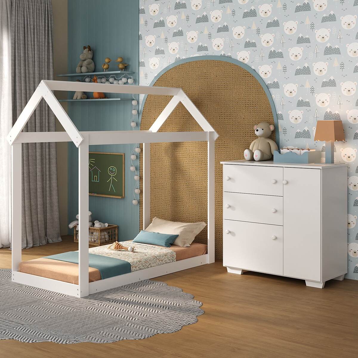 Encontraproduto.com.br - Quarto Infantil com Cama Montessoriana e Cômoda Flex Algodão Doce Multimóveis MX4277