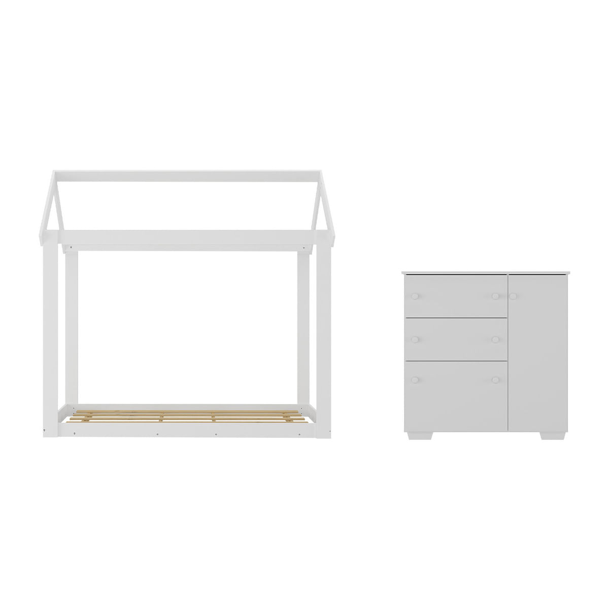 Encontraproduto.com.br - Quarto Infantil com Cama Montessoriana e Cômoda Flex Algodão Doce Multimóveis MX4277