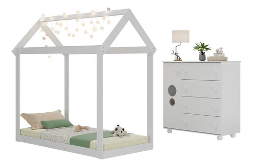 Cama Infantil Montessoriana para Colchão 150x70cm com Cômoda Pimpolho Multimóveis MX4281