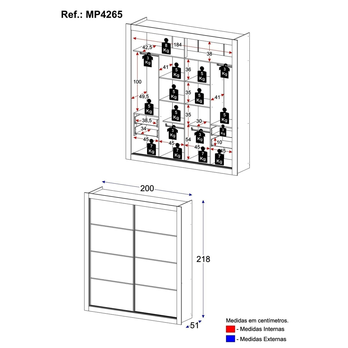 Encontraproduto.com.br - Guarda-roupas Casal 2 Portas De Correr 4 Gavetas Alasca Multimóveis Mp4265 Branco/preto Branco/preto