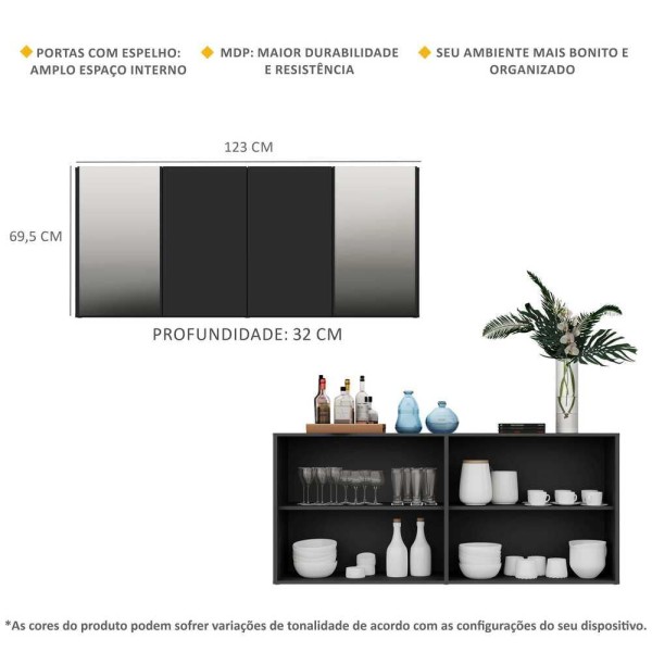 Encontraproduto.com.br - Aparador Buffet com Espelho Vegas Multimóveis Preto