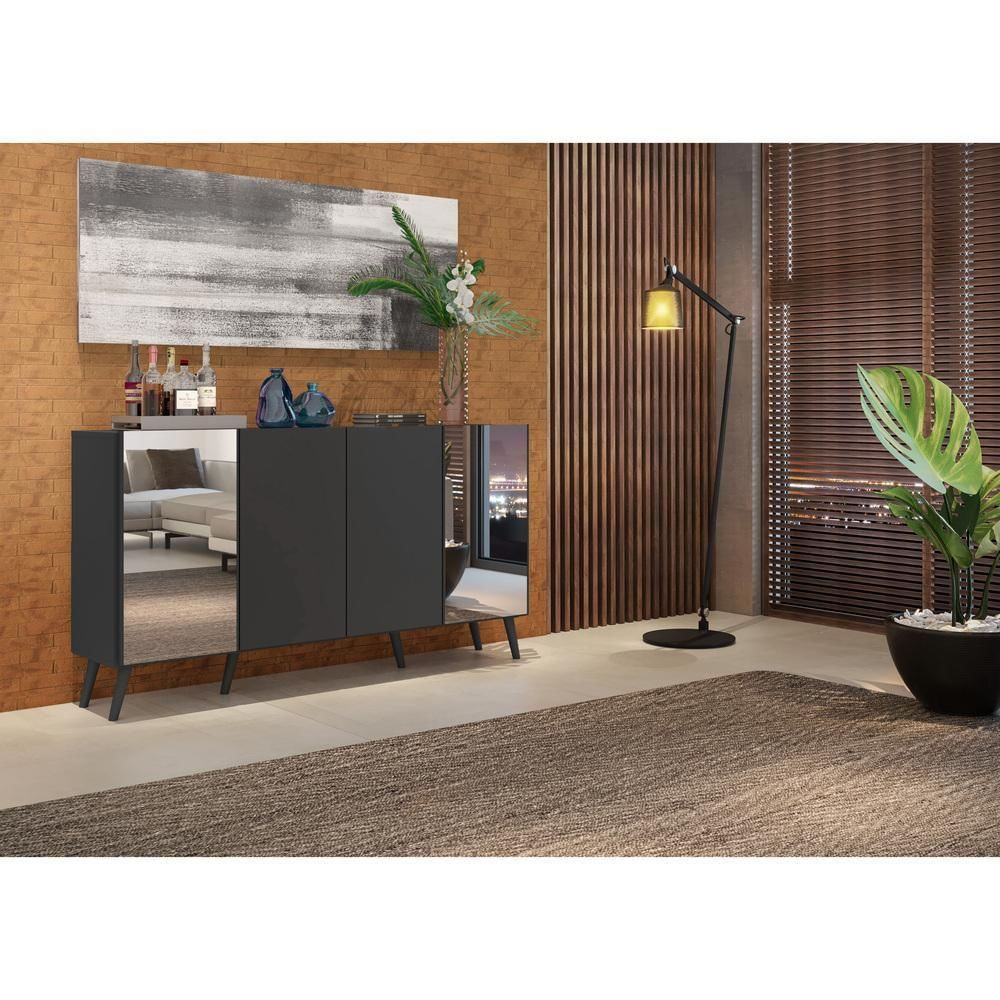Encontraproduto.com.br - Aparador Buffet com Espelho e Pés Retrô Vegas Multimóveis Preto