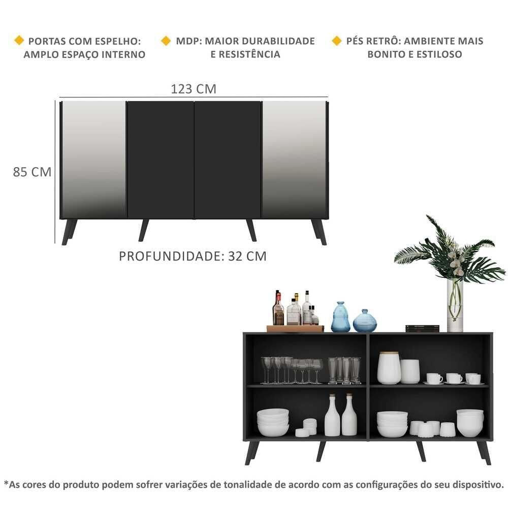Encontraproduto.com.br - Aparador Buffet com Espelho e Pés Retrô Vegas Multimóveis Preto