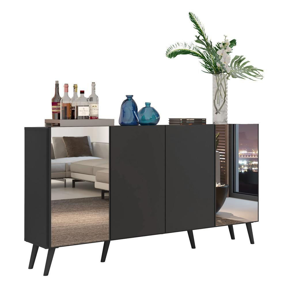 Encontraproduto.com.br - Aparador Buffet com Espelho e Pés Retrô Vegas Multimóveis Preto