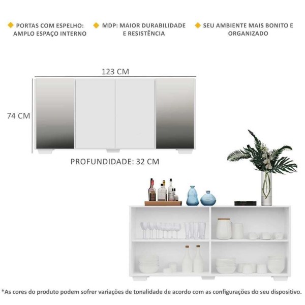 Encontraproduto.com.br - Aparador Buffet com Espelho e Pés Quadrados Vegas Multimóveis Branco