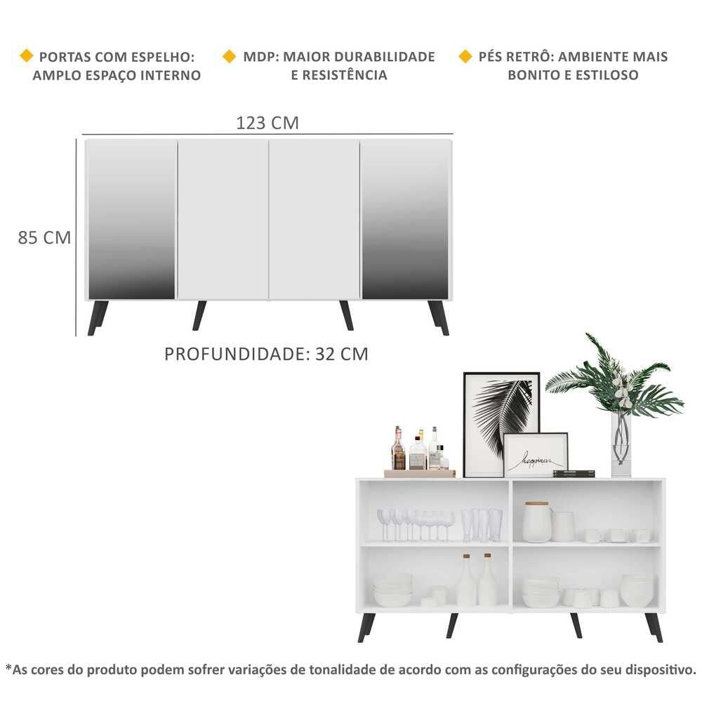 Encontraproduto.com.br - Aparador Buffet com Espelho e Pés Retrô Vegas Multimóveis Branco/Preto