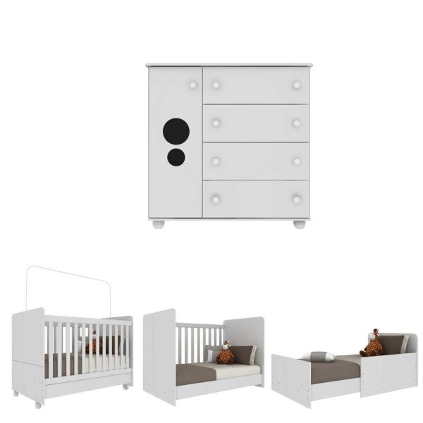 Encontraproduto.com.br - Quarto Infantil Berço com Colchão Incluso e Cômoda Pimpolho Multimóveis Branco