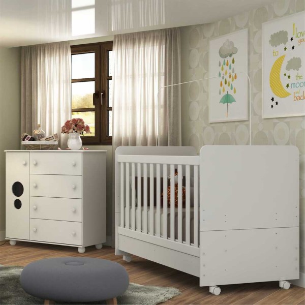 Encontraproduto.com.br - Quarto Infantil Berço com Colchão Incluso e Cômoda Pimpolho Multimóveis Branco