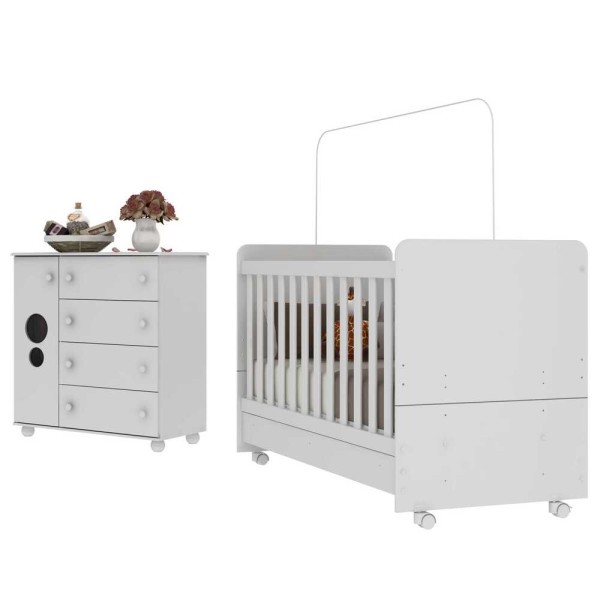 Encontraproduto.com.br - Quarto Infantil Berço com Colchão Incluso e Cômoda Pimpolho Multimóveis Branco
