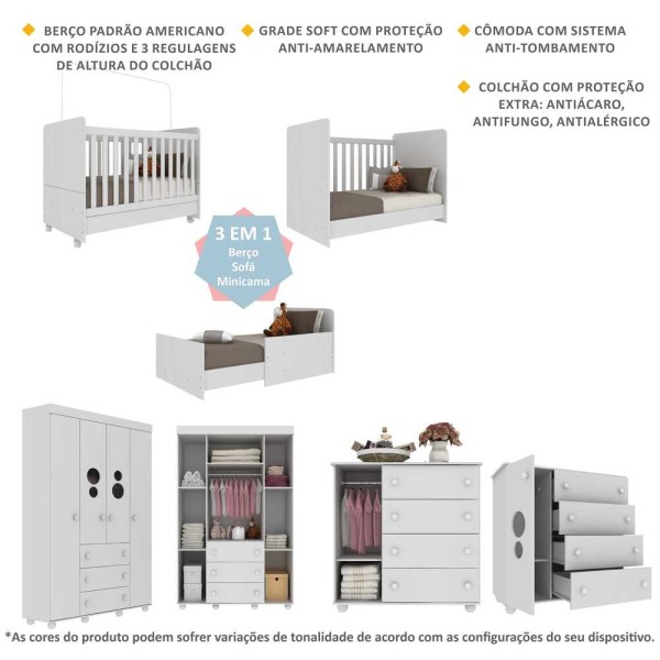 Encontraproduto.com.br - Quarto Completo Infantil com Colchão Incluso Pimpolho Multimóveis Branco