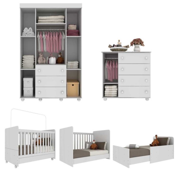 Encontraproduto.com.br - Quarto Completo Infantil com Colchão Incluso Pimpolho Multimóveis Branco